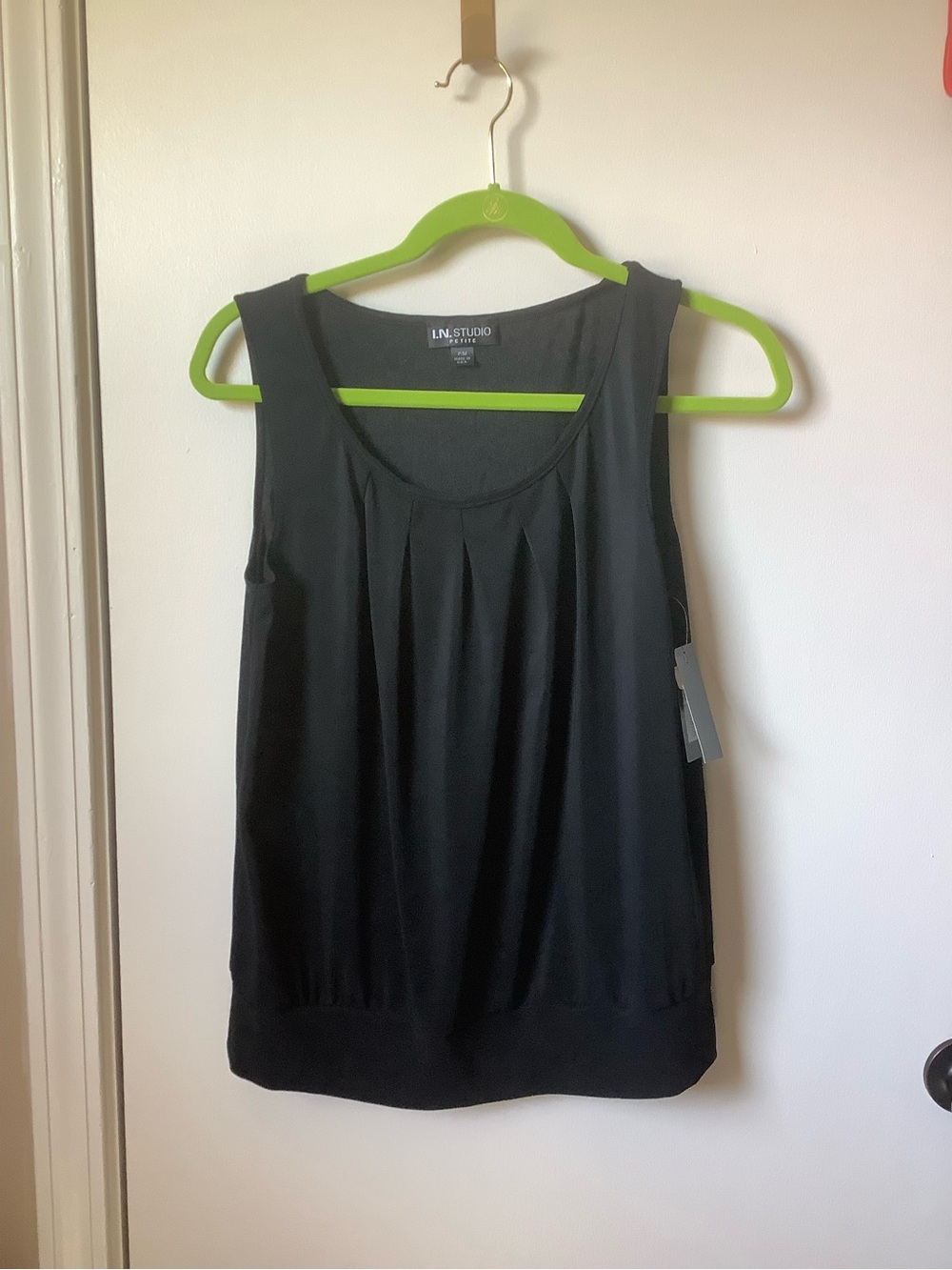 I.N. Studio Black Pleated Scoop Neck Tank